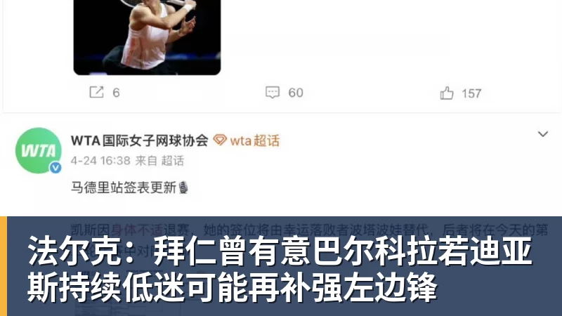 法尔克:拜仁曾有意巴尔科拉若迪亚斯持续低迷可能再补强左边锋